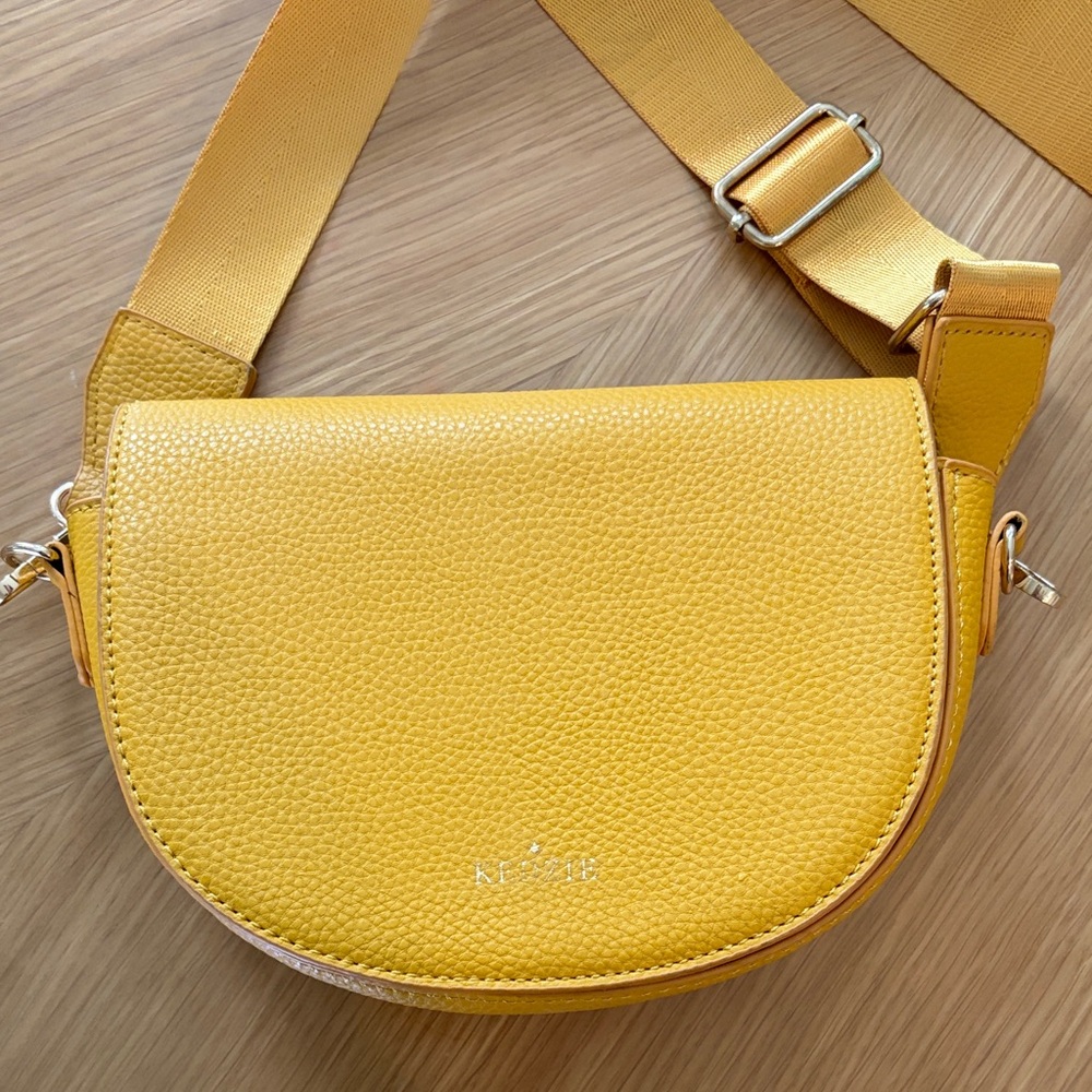 Pebbled Yellow Crossbody Saddle Bag with Adjustable Strap
